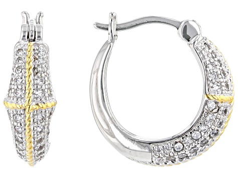 Pre-Owned White Cubic Zirconia Rhodium And 18k Yellow Gold Over Sterling Silver Hoops 1.15ctw
