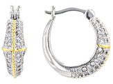 Pre-Owned White Cubic Zirconia Rhodium And 18k Yellow Gold Over Sterling Silver Hoops 1.15ctw