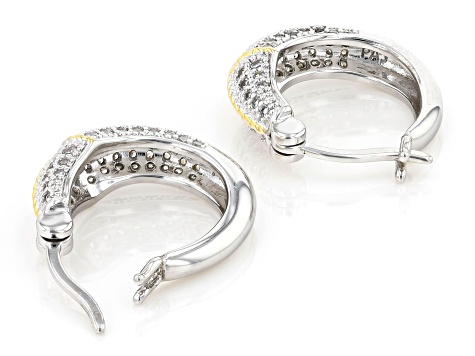 Pre-Owned White Cubic Zirconia Rhodium And 18k Yellow Gold Over Sterling Silver Hoops 1.15ctw