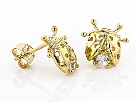 Pre-Owned White Zircon 10k Yellow Gold Ladybug Childrens Stud Earrings .20ctw