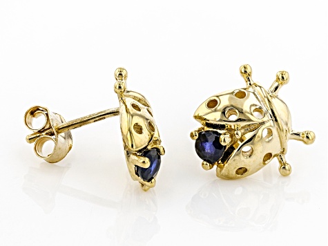Pre-Owned Blue Sapphire 10k Yellow Gold Ladybug Childrens Earrings .15ctw