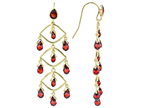 Pre-Owned Red Cubic Zirconia 18K Yellow Gold Over Sterling Silver Dangle Earrings 19.27ctw