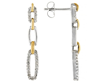 Picture of Pre-Owned White Diamond Rhodium & 14k Yellow Gold Over Sterling Silver Dangle Earrings 0.25ctw