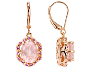 Pre-Owned Rose Quartz with Lab Pink Sapphire 18k Rose Gold over Sterling Silver Earrings 4.26ctw