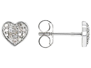 Pre-Owned White Diamond Rhodium Over Sterling Silver Cluster Heart Earrings 0.20ctw