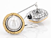 Pre-Owned White Cultured Freshwater Pearl Sterling Silver & 14k Yellow Gold Over Silver Two-Tone Ear