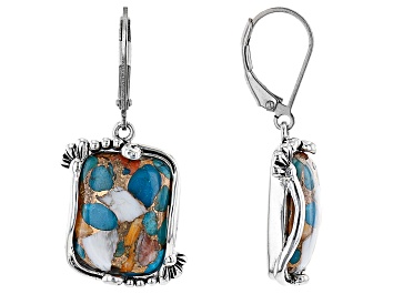 Picture of Pre-Owned Blended Turquoise and Spiny Oyster Shell Rhodium Over Silver Earrings