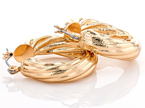 Pre-Owned Gold, Silver, & Rose Gold Tone Set of 3 Twisted Hoop Earrings