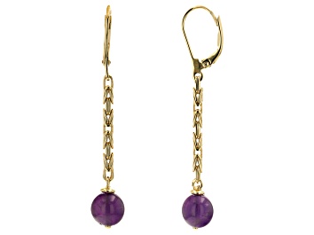 Picture of Pre-Owned 8mm Purple Amethyst 18k Yellow Gold Over Sterling Silver Earrings
