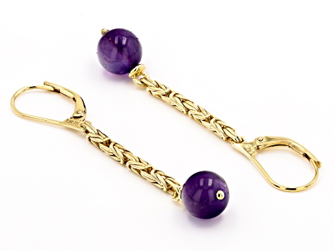 Pre-Owned 8mm Purple Amethyst 18k Yellow Gold Over Sterling Silver Earrings