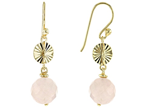 Pre-Owned Pink Rose Quartz 18k Yellow Gold Over Sterling Silver Earrings