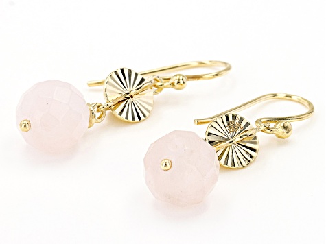 Pre-Owned Pink Rose Quartz 18k Yellow Gold Over Sterling Silver Earrings