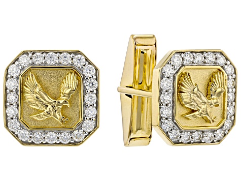 Pre-Owned Moissanite 14k yellow gold over sterling silver mens eagle cufflinks 1.20ctw DEW