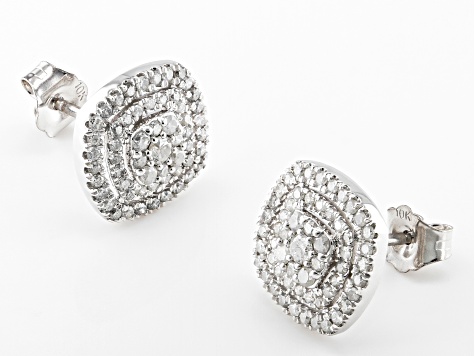 Pre-Owned White Diamond 10k White Gold Cluster Earrings 0.60ctw