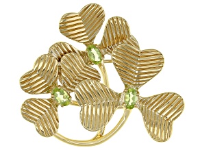 Pre-Owned Green Peridot 18k Yellow Gold Over Sterling Silver Shamrock Brooch 0.61ctw