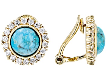 Picture of Pre-Owned Blue Turquoise 18k Yellow Gold Over Sterling Silver Clip-On Earrings 0.92ctw
