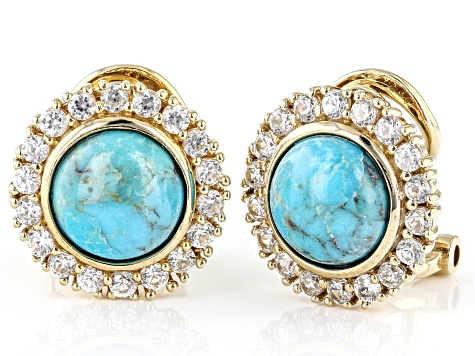 Pre-Owned Blue Turquoise 18k Yellow Gold Over Sterling Silver Clip-On Earrings 0.92ctw