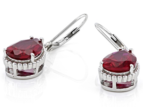 Pre-Owned Red Lab Created Ruby Rhodium Over Sterling Silver Dangle Earrings 5.87ctw