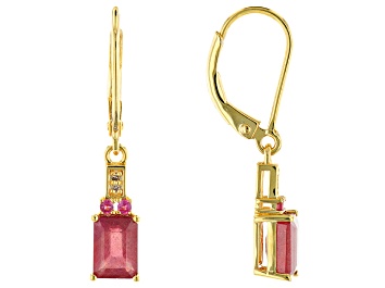 Picture of Pre-Owned Red Mahaleo® Ruby 18K Yellow Over Sterling Silver Dangle Earrings 2.31ctw