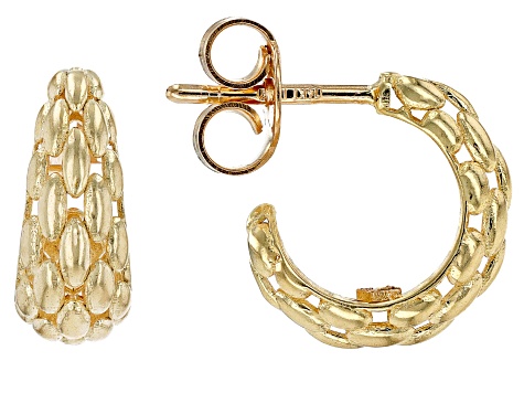 Pre-Owned 14k Yellow Gold Textured Mesh J-Hoop Earrings