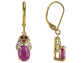 Picture of Pre-Owned Red Ruby 18k Yellow Gold Over Sterling Silver Earrings 3.00ctw