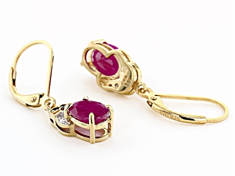 Pre-Owned Red Ruby 18k Yellow Gold Over Sterling Silver Earrings 3.00ctw