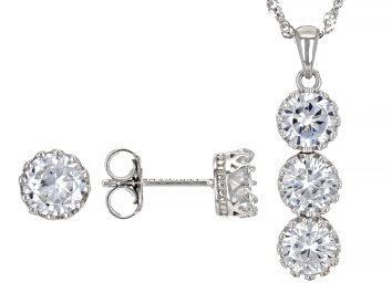 Picture of Pre-Owned White Cubic Zirconia Rhodium Over Sterling Silver Jewelry Set 6.46ctw