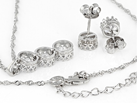Pre-Owned White Cubic Zirconia Rhodium Over Sterling Silver Jewelry Set 6.46ctw