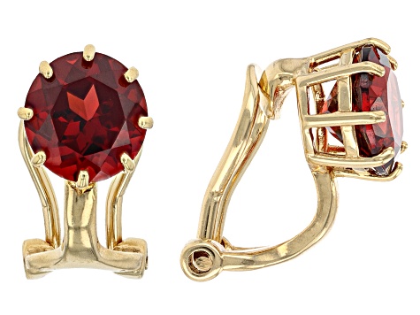 Pre-Owned Red Garnet 18k Yellow Gold Over Sterling Silver January Birthstone Clip-On Earrings 2.62ct