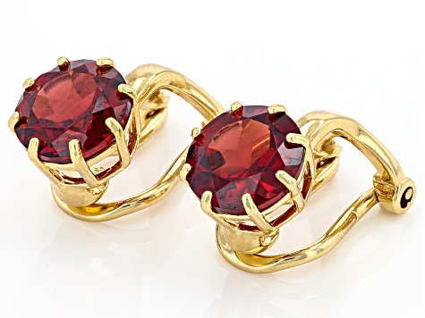 Pre-Owned Red Garnet 18k Yellow Gold Over Sterling Silver January Birthstone Clip-On Earrings 2.62ct