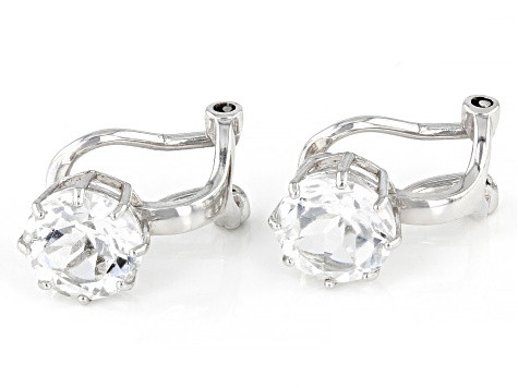 Pre-Owned White Topaz Rhodium Over Sterling Silver April Birthstone Clip-On Earrings 2.81ctw