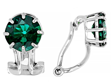 Picture of Pre-Owned Green  Lab Created Emerald Rhodium Over Sterling Silver May Birthstone Clip-On Earrings 1.