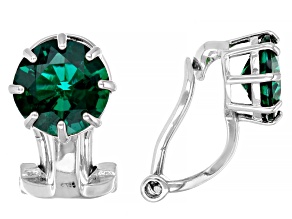 Pre-Owned Green  Lab Created Emerald Rhodium Over Sterling Silver May Birthstone Clip-On Earrings 1.