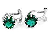 Pre-Owned Green  Lab Created Emerald Rhodium Over Sterling Silver May Birthstone Clip-On Earrings 1.