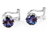 Pre-Owned Blue Lab Created Alexandrite Rhodium Over Sterling Silver June Birthstone Clip-On Earrings