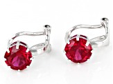 Pre-Owned Red Lab Created Ruby Rhodium Over Sterling Silver July Birthstone Clip-On Earrings 3.06ctw