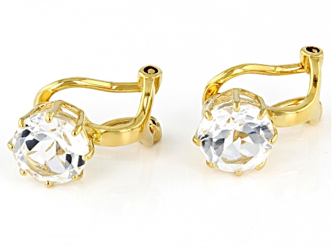 Pre-Owned White Topaz 18k Gold Over Sterling Silver April Birthstone Clip-On Earrings 2.81ctw