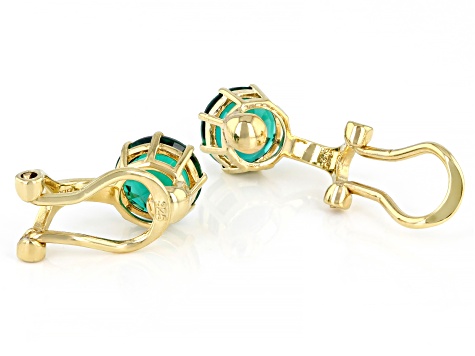 Pre-Owned Green Lab Emerald 18k Yellow Gold Over Sterling Silver May Birthstone Clip-On Earrings 1.6