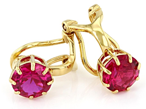 Pre-Owned Red Lab Created Ruby 18k Yellow Gold Over Sterling Silver July Birthstone Clip-On Earrings
