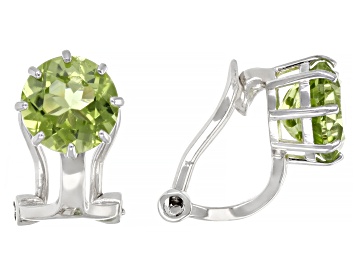 Picture of Pre-Owned Green Peridot Rhodium Over Sterling Silver August Birthstone Clip-On Earrings 2.38ctw