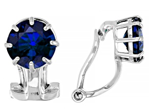 Pre-Owned Blue Lab Created Sapphire Rhodium Over Silver September Birthstone Clip-On Earrings 3.23ct