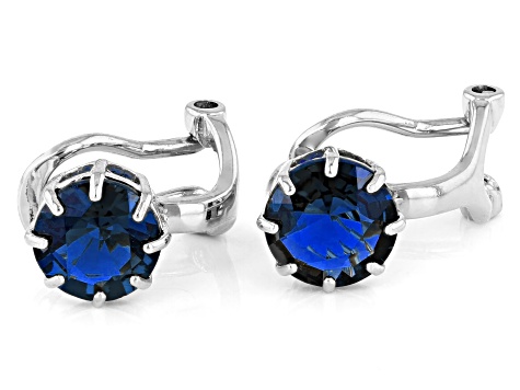 Pre-Owned Blue Lab Created Sapphire Rhodium Over Silver September Birthstone Clip-On Earrings 3.23ct