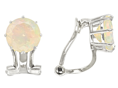 Pre-Owned Multi-Color Ethiopian Opal Rhodium Over Sterling Silver October Birthstone Clip-On Earring