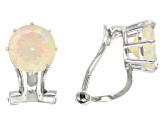 Pre-Owned Multi-Color Ethiopian Opal Rhodium Over Sterling Silver October Birthstone Clip-On Earring