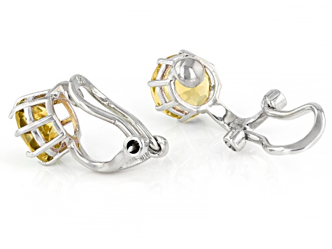 Pre-Owned Yellow Brazilian Citrine Rhodium Over Sterling Silver November Birthstone Clip-On Earrings