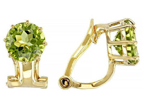 Pre-Owned Green Peridot 18k Yellow Gold Over Sterling Silver August Birthstone Clip-On Earrings 2.38