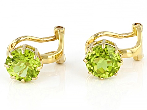 Pre-Owned Green Peridot 18k Yellow Gold Over Sterling Silver August Birthstone Clip-On Earrings 2.38