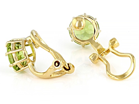 Pre-Owned Green Peridot 18k Yellow Gold Over Sterling Silver August Birthstone Clip-On Earrings 2.38