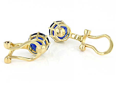 Pre-Owned Blue Lab Created Sapphire 18k Yellow Gold Over Silver September Birthstone Clip-On Earring