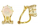 Pre-Owned Multi-Color Ethiopian Opal 18k Yellow Gold Over Silver October Birthstone Clip-On Earrings